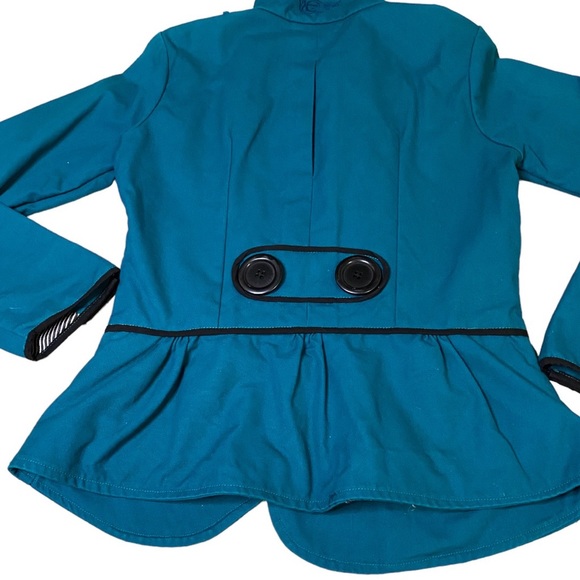 Cute fitted Schwiing Teal Blazer Big Buttons Cuffs Pea Coat Small - Picture 7 of 10
